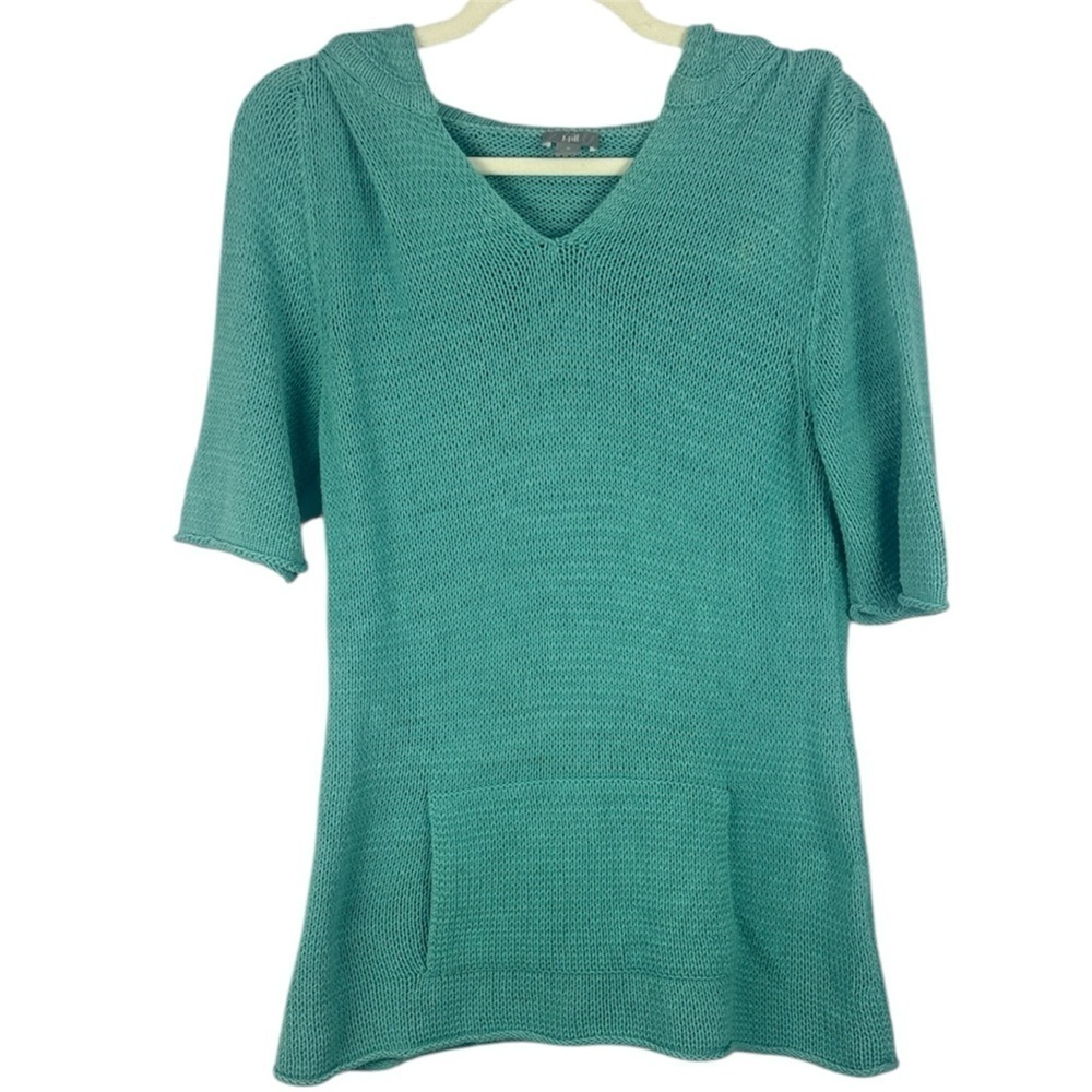 J. Jill Beachy Resort Wear Cotton Blend Teal Short Sleeve Medium Knit Hoodie